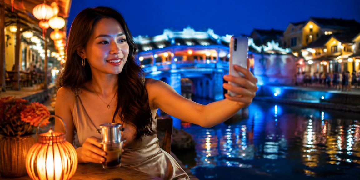 Người dùng xem kèo bóng đá trực tuyến tại quán cà phê Hội An trên điện thoại