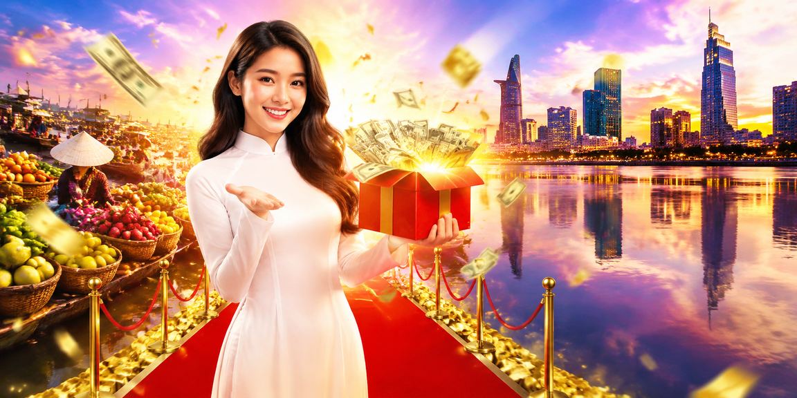 Người phụ nữ mặc áo dài bên sông Mê Kông trải nghiệm ứng dụng casino trực tuyến trên điện thoại