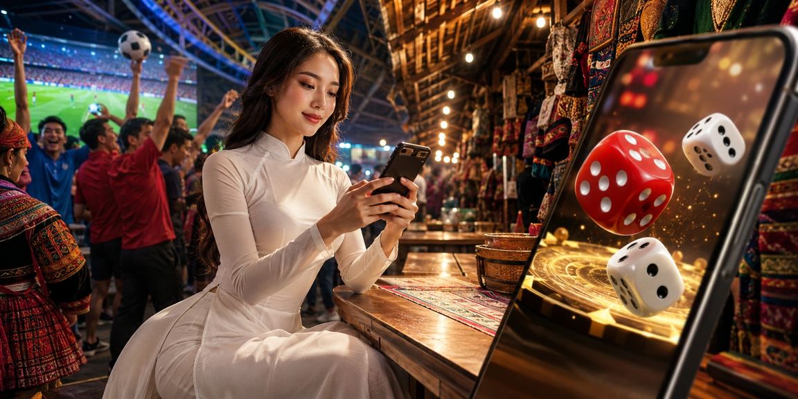 Phụ nữ trong trang phục áo dài tại Sapa bên bàn Tài Xỉu truyền thống